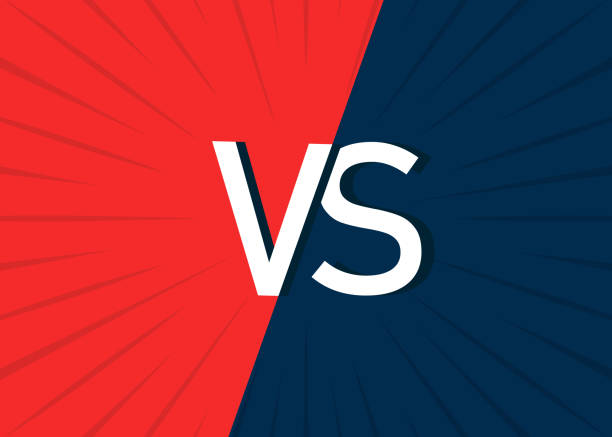 istock VS background. Poster of versus enemy. Logo of comparison in battle. Competition concept in sport, game, boxing. Blue-red comic banner. Superhero icon. Clash between teams. Template for book. Vector 1265003095