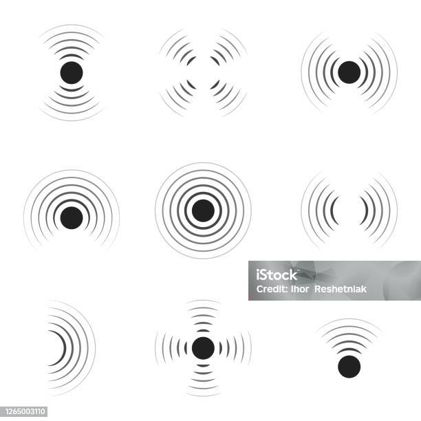 Wave Sonar Radar With Signal Icon Of Pulse Concentric Sound Circle High Sonic Frequency With Vibration In Air Noise And Energy From Speaker Symbol Of Radio Military Protection And Scan Vector Stock Illustration - Download Image Now