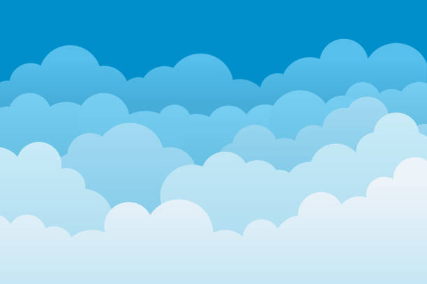 Cloud background. Sky cartoon pattern. Abstract blue heaven with layers for wallpaper. White clouds with borders. Gradient banner of nature, weather, cloudscape. Light template for backdrop. Vector. Cloud background. Sky cartoon pattern. Abstract blue heaven with layers for wallpaper. White clouds with borders. Gradient banner of nature, weather and cloudscape. Light template for backdrop. Vector clouds background stock illustrations