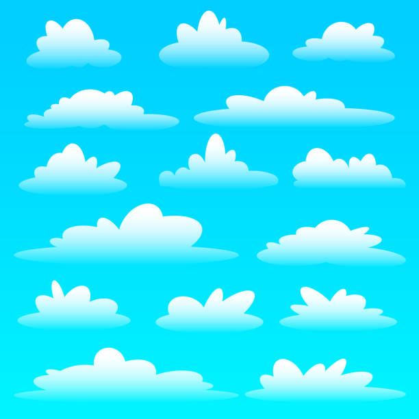 kolekcja chmur kreskówek na niebieskim tle. realistyczne elementy nieba. śmieszne ikony chmur z kreskówek, aby wypełnić swoje sceny nieba. ilustracja wektorowa - cloud community city mid air stock illustrations