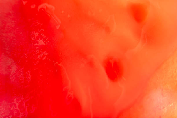 istock Background with sliced tomato under strong magnification in soft focus. A detailed image of the pulp of a ripe tomato. 1265006181