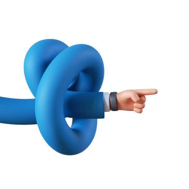 istock 3d render, funny cartoon character tangled hand with pointing finger. Right direction concept. Business clip art isolated on white background 1265007221