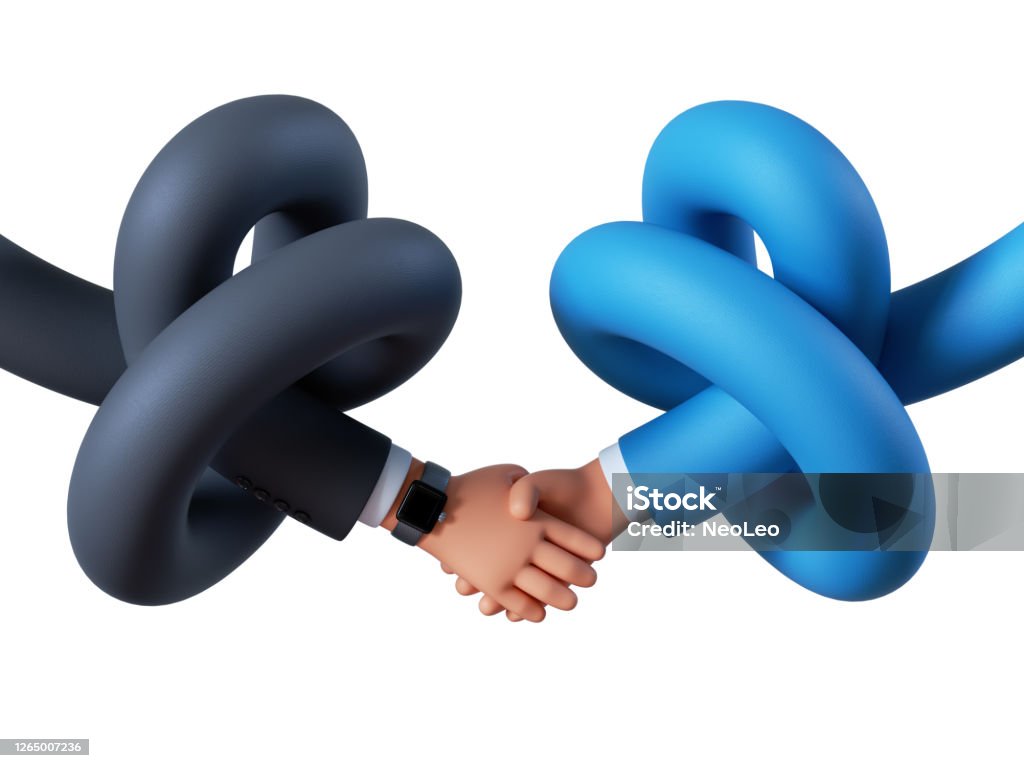 Render 3d Karakter Kartun Lucu Kusut Tangan Jabat Tangan Konsep