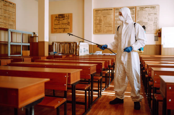 istock Disinfectant sprayers with spray chemicals in school class. COVID-19. 1265008903