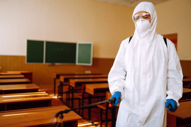 istock Disinfectant sprayers with spray chemicals in school class. COVID-19. 1265009524