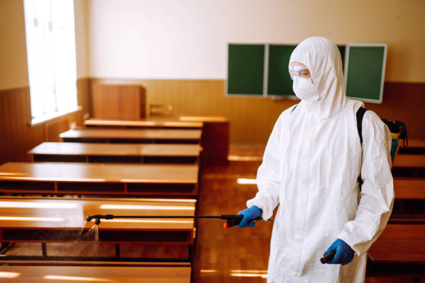 istock Disinfectant sprayers with spray chemicals in school class. COVID-19. 1265009577
