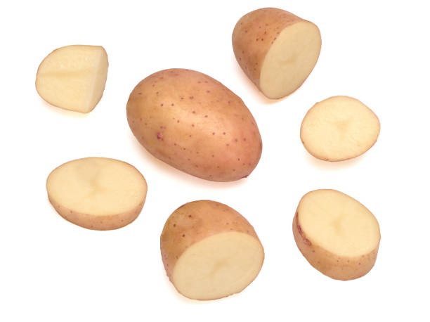 istock Young pink potato isolated on white background 1265010117