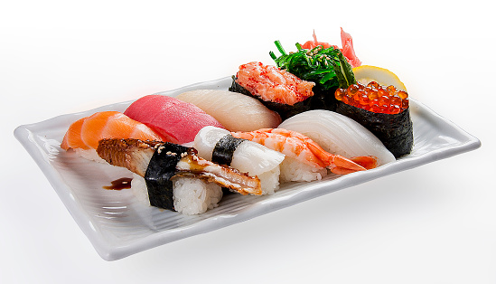 Maki sushi on a white plate