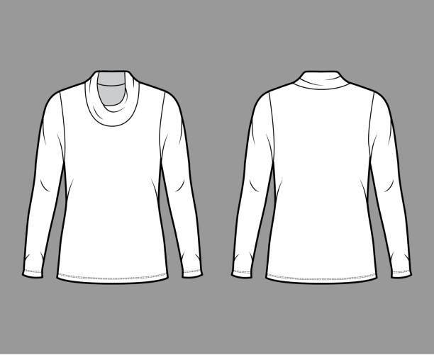 istock Cowl turtleneck jersey sweater technical fashion illustration with long sleeves, oversized body, tunic length 1265011033