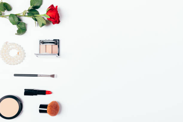 istock Flat lay arrangement women's makeup products and accessories 1265012918
