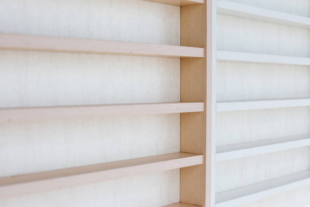 istock White Wooden Shelf on a Wall in a Light Room. 1265012993