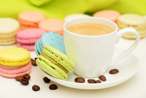 Macaroons close-up and coffee