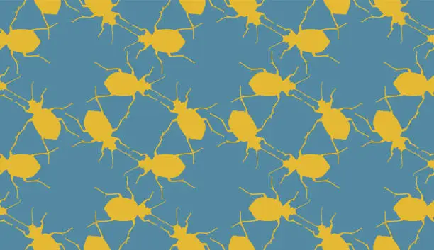Vector illustration of Seamless pattern with bugs. Endless background with beetles. Vector silhouette illustration.