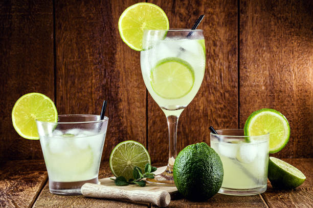 istock Caipirinha cocktail in glass on wooden table background. Copyspace, bar menu image, international caipirinha day, 13th September 1265018345