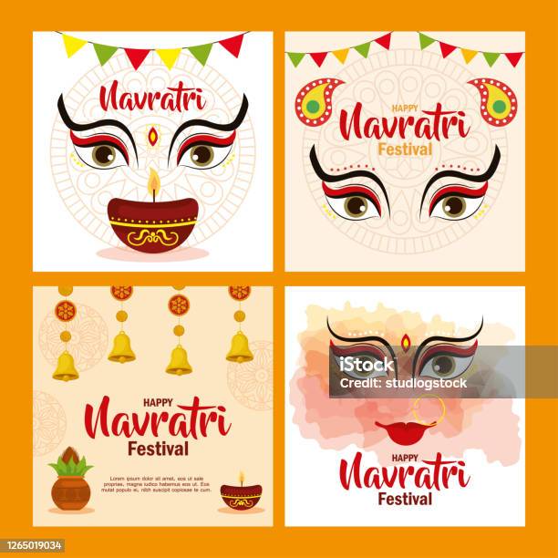 Set Posters Of Happy Navratri Celebration Stock Illustration - Download  Image Now - Happiness, Navratri, Art - iStock
