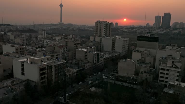 Aerial view of Tehran during the Sunset