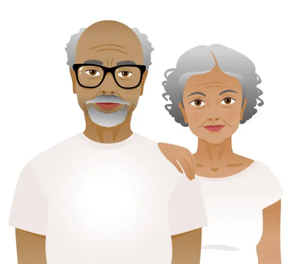 Vector illustration of Elderly man and woman in white t-shirts