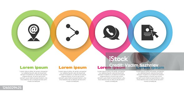 istock Set Location and mail and e-mail, Share, Telephone with speech bubble chat and Document and cursor. Business infographic template. Vector 1265029425