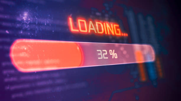 progress bar futuristic interface with a  progress bar  and programming code on background (3d render) debugging stock pictures, royalty-free photos & images