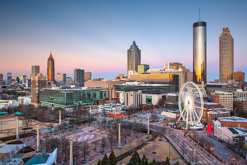 Atlanta, Georgia, USA downtown skyline at twilight.