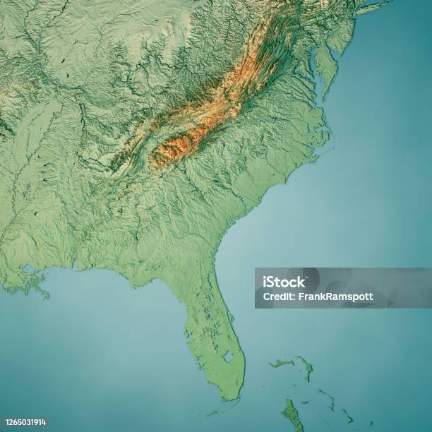 South Atlantic Us States 3d Render Topographic Map Color Stock Photo - Download Image Now