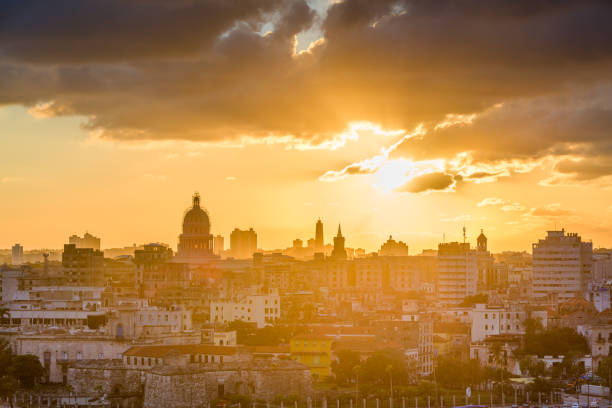Havana, Cuba downtown skyline at sunset.