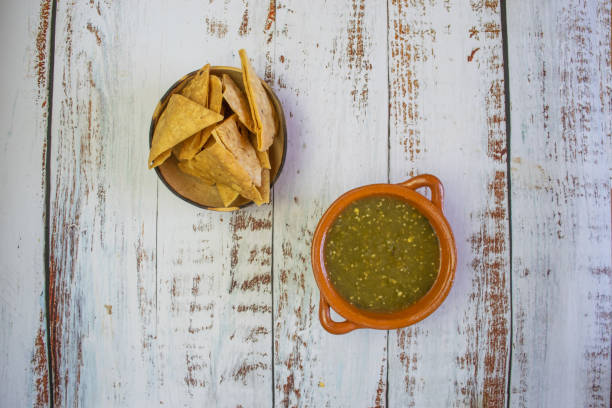 istock top view Mexican Green Sauce with Tortilla Chips 1265035487