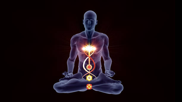 istock Silhouette in lotus pose with four Chakras 1265035568