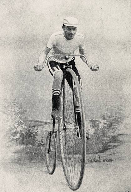 Cyclist Otto Beyschlag, Vienna, on a penny farthing bicycle Illustration from 19th century penny farthing bicycle stock illustrations