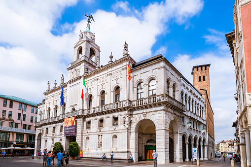 Palazzo Moroni, hosting the city hall of Padua, one of the most important and visited cities in the Veneto region, in northeast Italy. People.