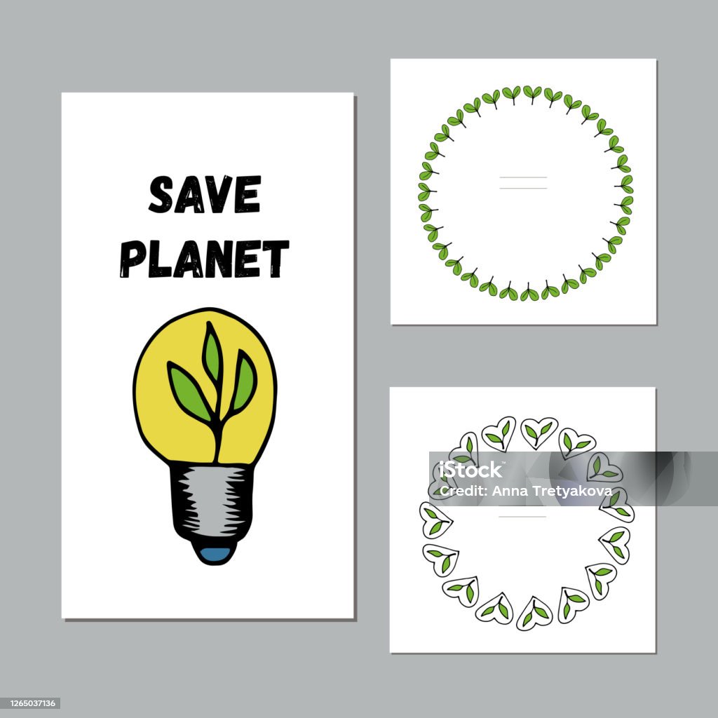 Environment Issues Cards Hand Drawn Ecology Doodle Card Template Vector Illustration About ...