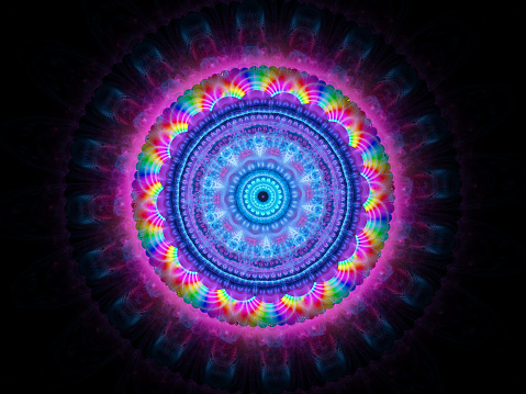 Colorful moder lmbtq+ space mandala isolated on black, , computer generated abstract background, 3D rendering