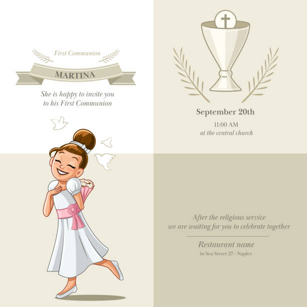 card for communion with girl card graphic rood stock illustrations