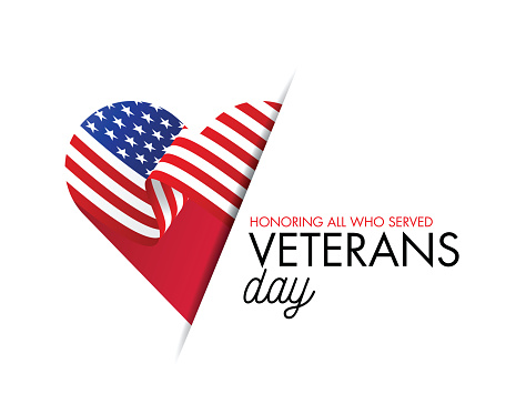 Veterans Day Vector illustration, Honoring all who served, USA flag waving on blue background. stock illustration