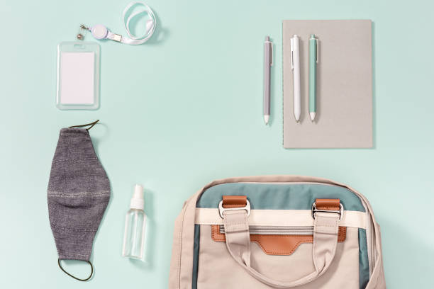 istock Work space new normal concept. School bag and school accessories 1265044524