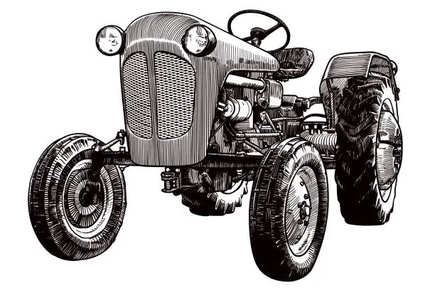 Vector illustration of Vector drawing of an old tractor