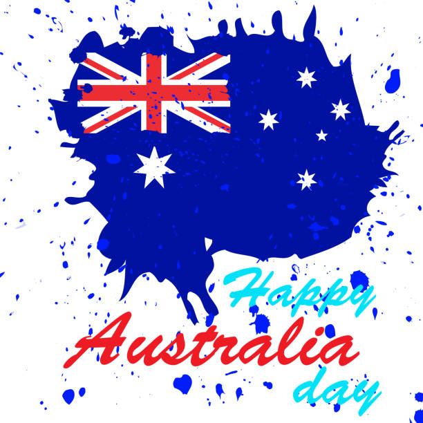 ilustrações de stock, clip art, desenhos animados e ícones de happy australia day celebration background. brush painted australia flag. hand drawn style illustration with a grunge effect and watercolor. australia flag with grunge texture. vector illustration. - australia australia day celebration flag