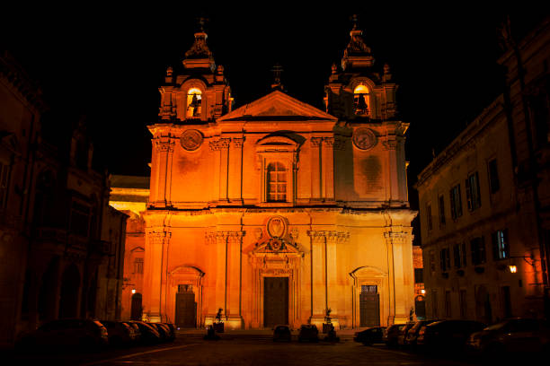 A photo taken on a cold winter night at Mdina, Malta. A very famous touristic place.