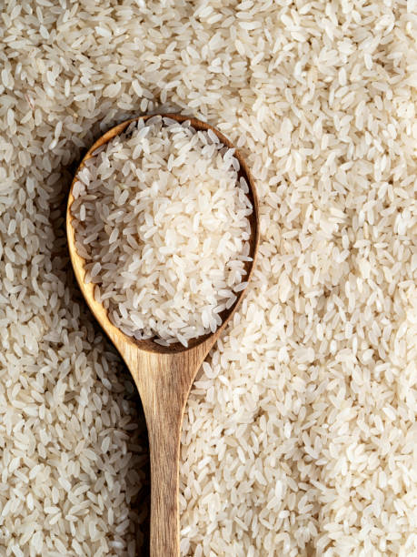 istock Rice grains, Basmati rice, Rice with a spoon,  Uncooked white rice background, 1265051314