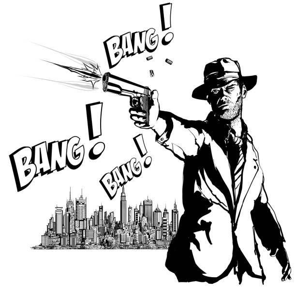 Gangster with a gun in New York city Gangster with a gun in New York city - vector illustration (Ideal for printing on fabric or paper, poster or wallpaper, house decoration) drug cartel stock illustrations