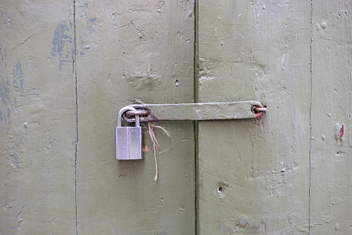 Closeup wooden door with lock