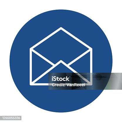 istock Blue round opened envelope outline icon, button isolated on a white background. 1265055336