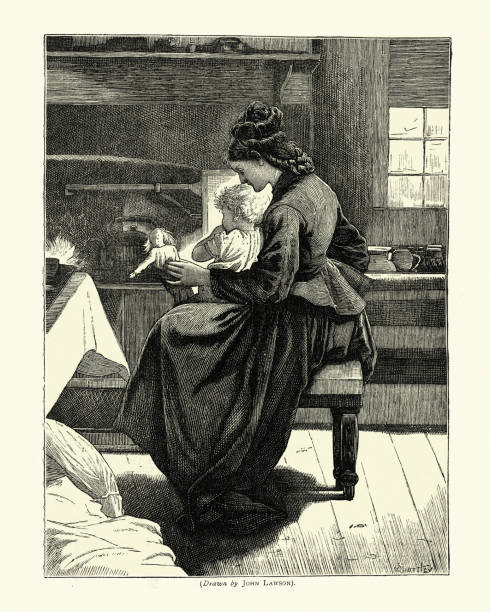 ilustrações de stock, clip art, desenhos animados e ícones de mother playing with her young child, victorian, 19th century - century 19th family women