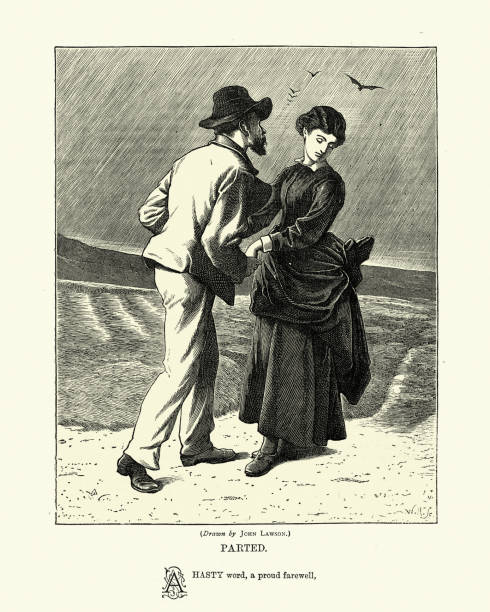 bildbanksillustrationer, clip art samt tecknat material och ikoner med man som försöker kyssa en kvinna, viktoriansk, 1800-talet - awkward kiss