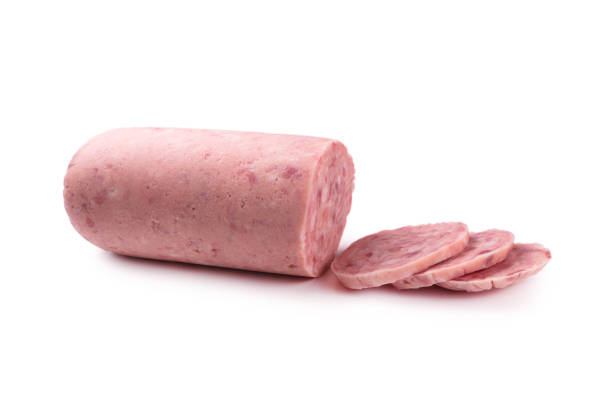istock Boiled sausage isolated on white background. Slices. 1265060537