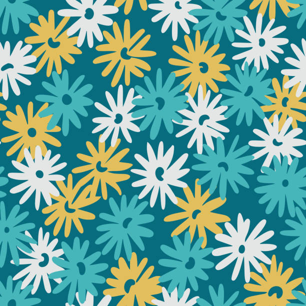 ilustrações, clipart, desenhos animados e ícones de fundo floral ditsy daisy. padrão sem emenda feito de flores de campo de prado. ornamento botânico de verão. motivo da natureza. textura de esbo�ço simples, bom para tecido, têxtil, embrulho e roupas. - beauty beautiful contemporary image