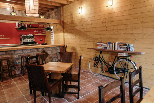 istock Interior view of a bar / cafeteria with rustic design and wood elements 1265066063