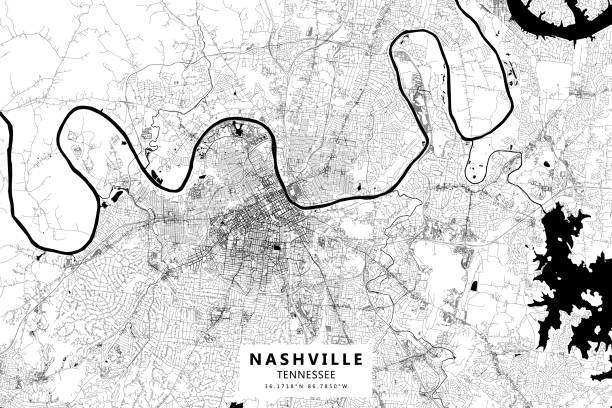 내슈빌, 테네시, 미국 벡터 지도 - nashville tennessee downtown district city stock illustrations