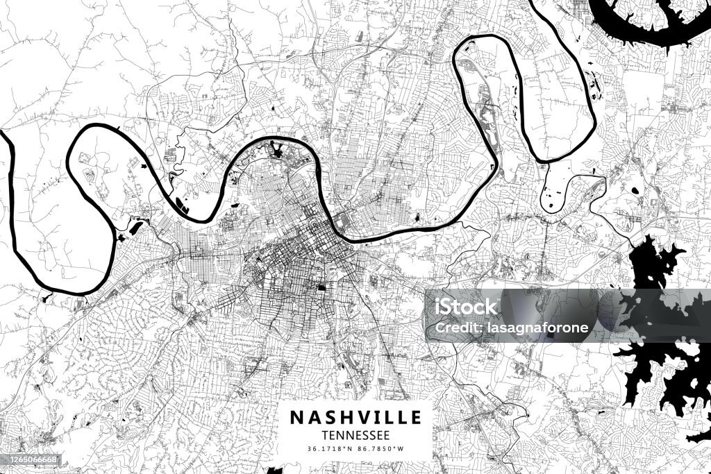 Nashville, Tennessee, USA Vector Map Poster Style Topographic / Road map of Nashville, TN, United States USA. All maps are layered and easy to edit. Nashville stock vector