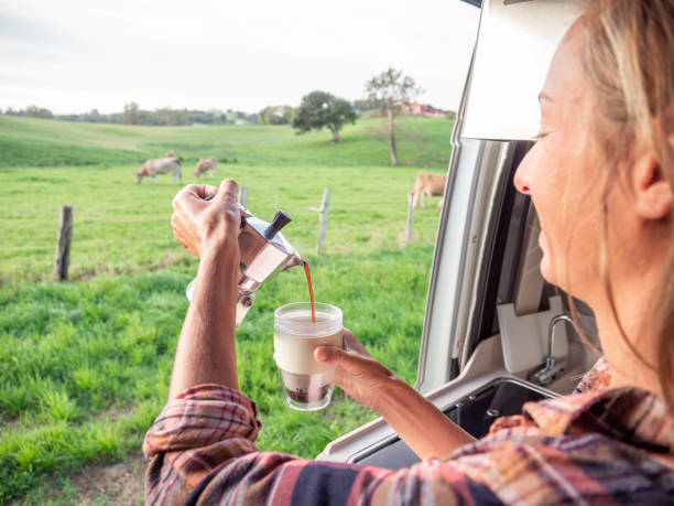 istock Woman making coffee in motorhome 1265066702